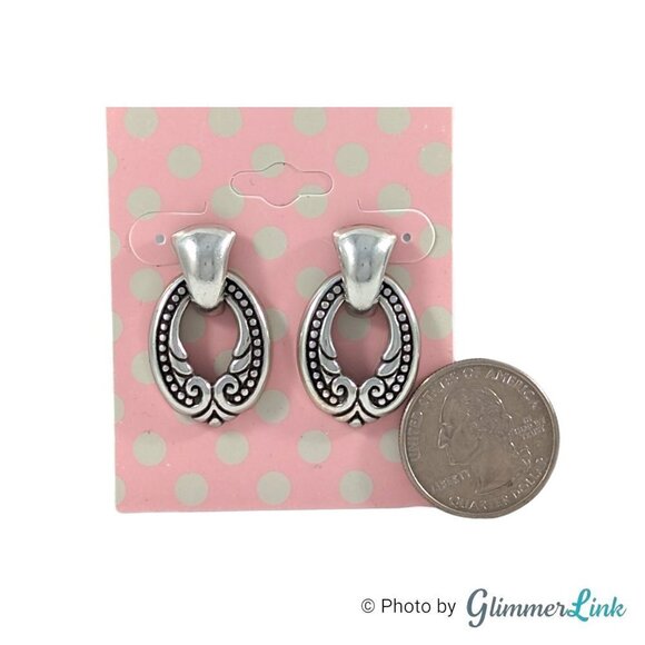 Brighton Allegro Collection Ornate Doorknocker Silver Tone Earrings - Picture 2 of 4